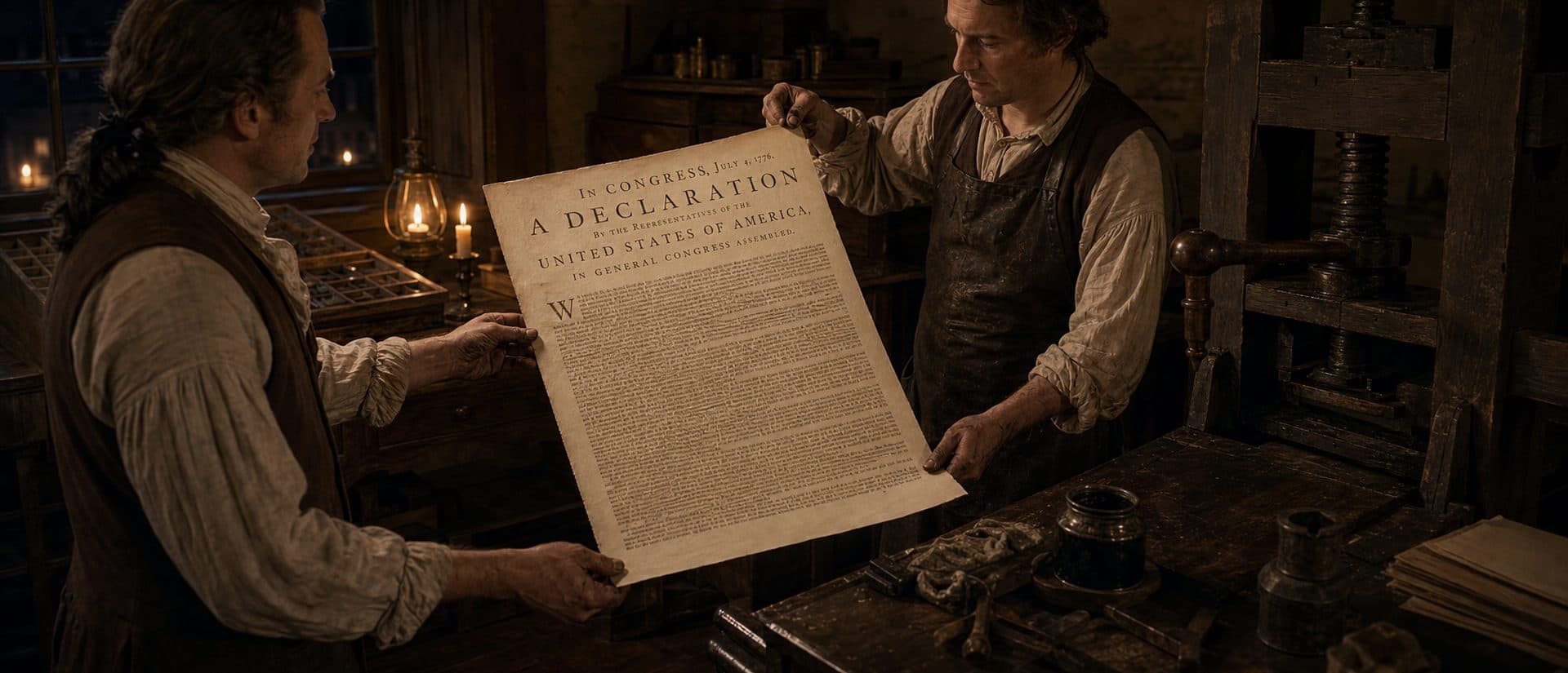 On 4 July 1776 Congress adopted the final wording of the Declaration. It was first printed overnight as the 'Dunlap broadsides.'