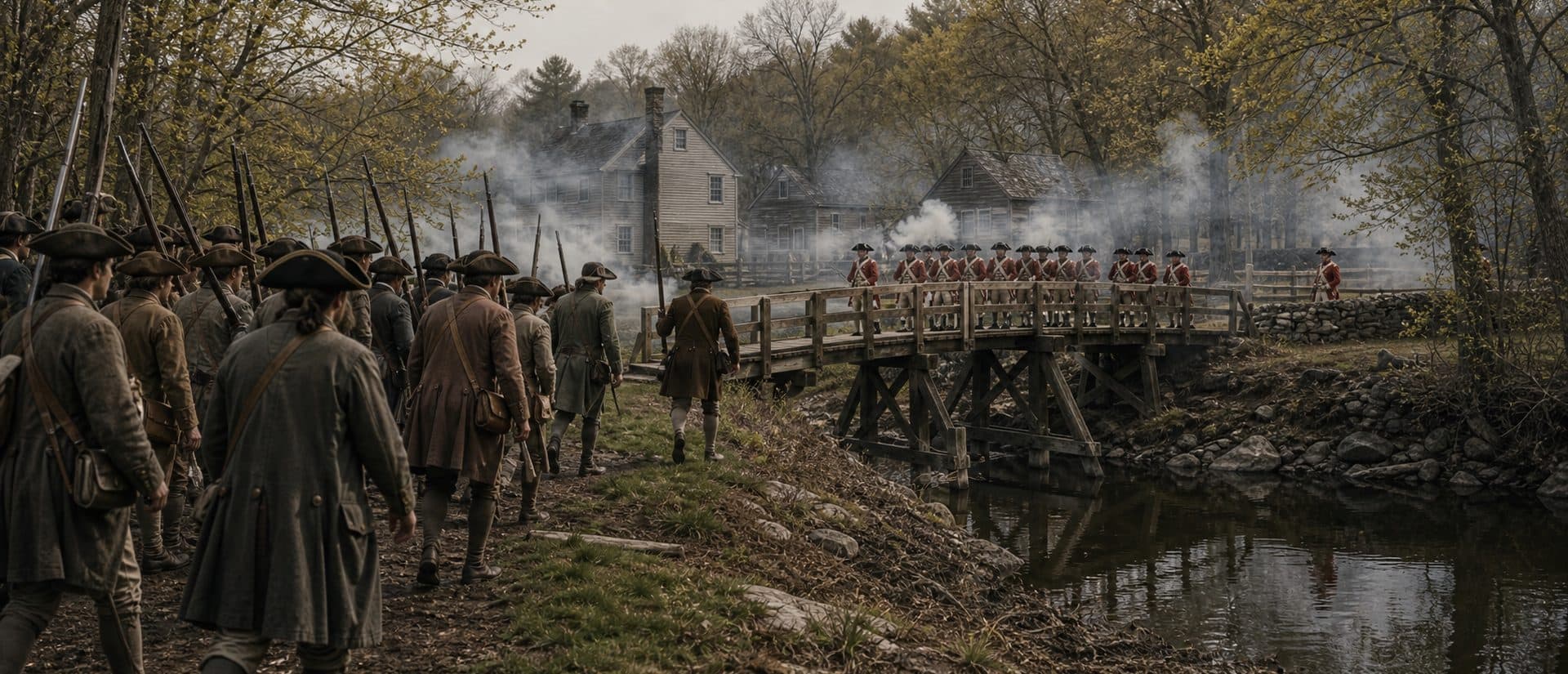 At Concord's North Bridge, militia returned fire and forced the regulars back — later immortalized by Emerson as 'the shot heard round the world.'