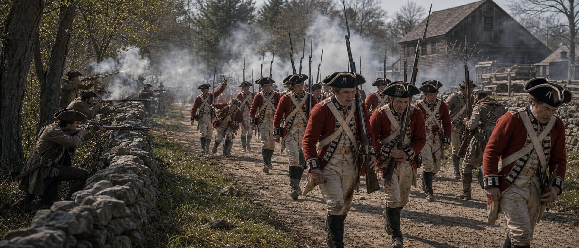 During the ~18-mile retreat to Boston, militia harried the British column from cover. British losses: ~73 killed, ~174 wounded, ~26 missing.