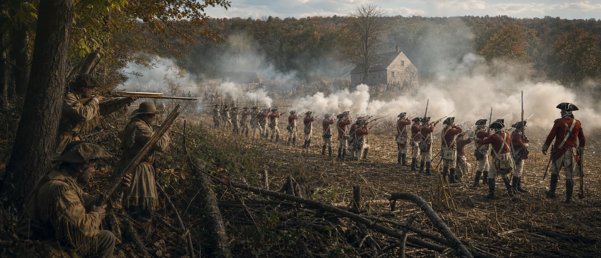 At the First Battle of Saratoga (Freeman's Farm, 19 Sept 1777), Morgan's riflemen targeted British officers. Britain held the field but suffered heavy, irreplaceable losses.