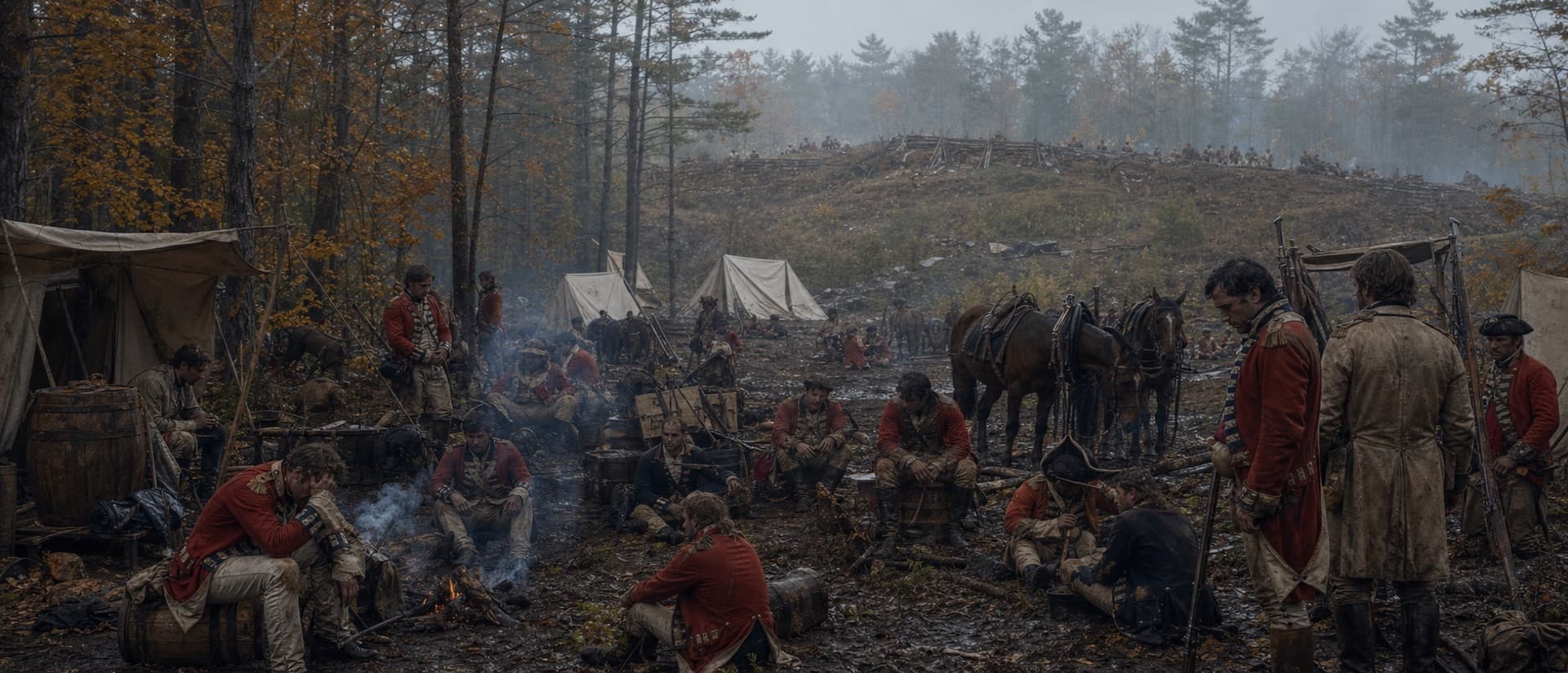 Burgoyne entrenched, awaiting relief that never came, as his supplies dwindled. In the American camp, Benedict Arnold clashed bitterly with the cautious Gates.