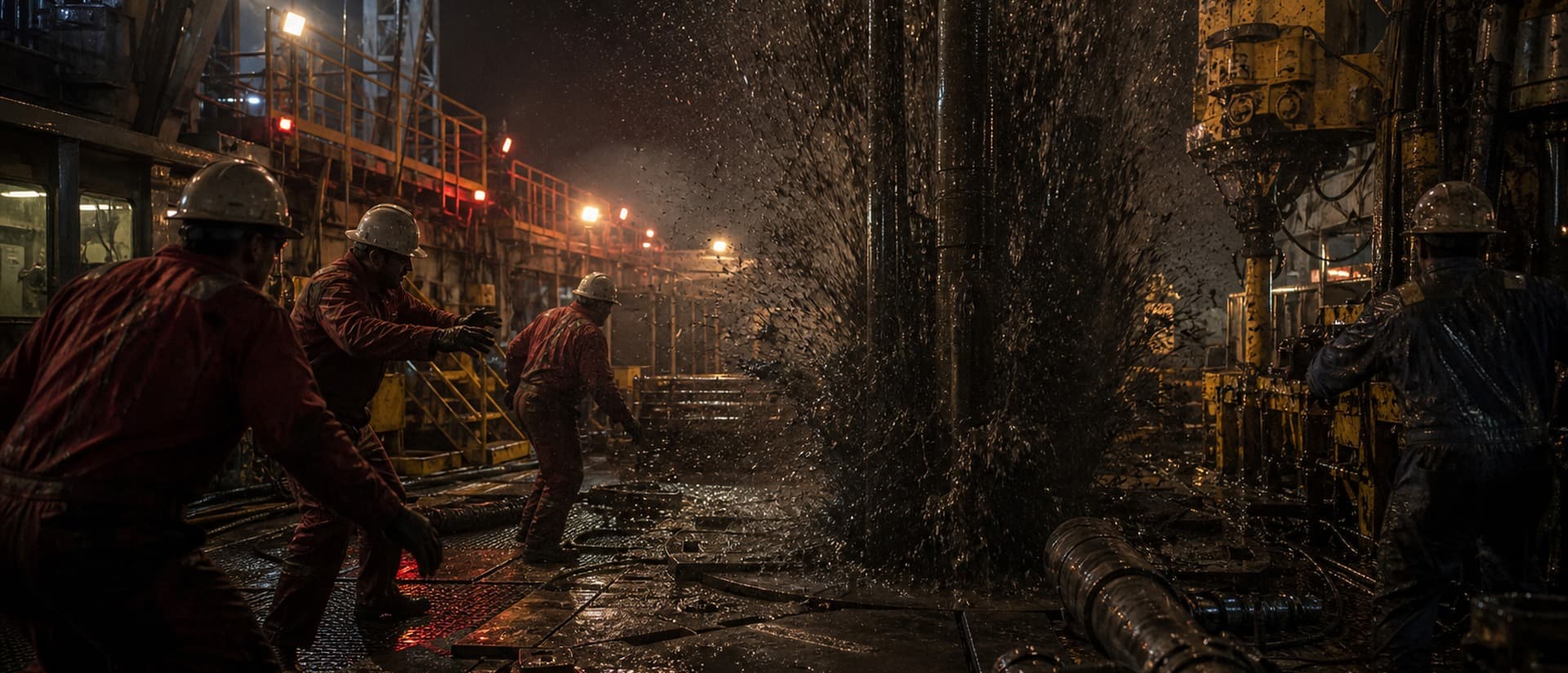 ~9:40 p.m.: A 'kick' — uncontrolled influx of high-pressure methane gas surges up the wellbore.