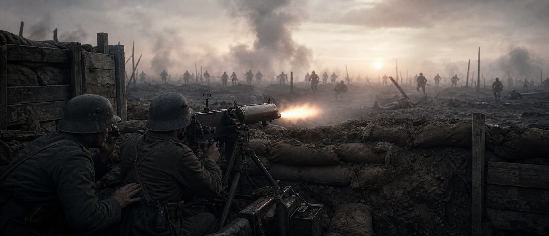 German MG08 crews emerged from deep, intact dugouts the bombardment never reached.