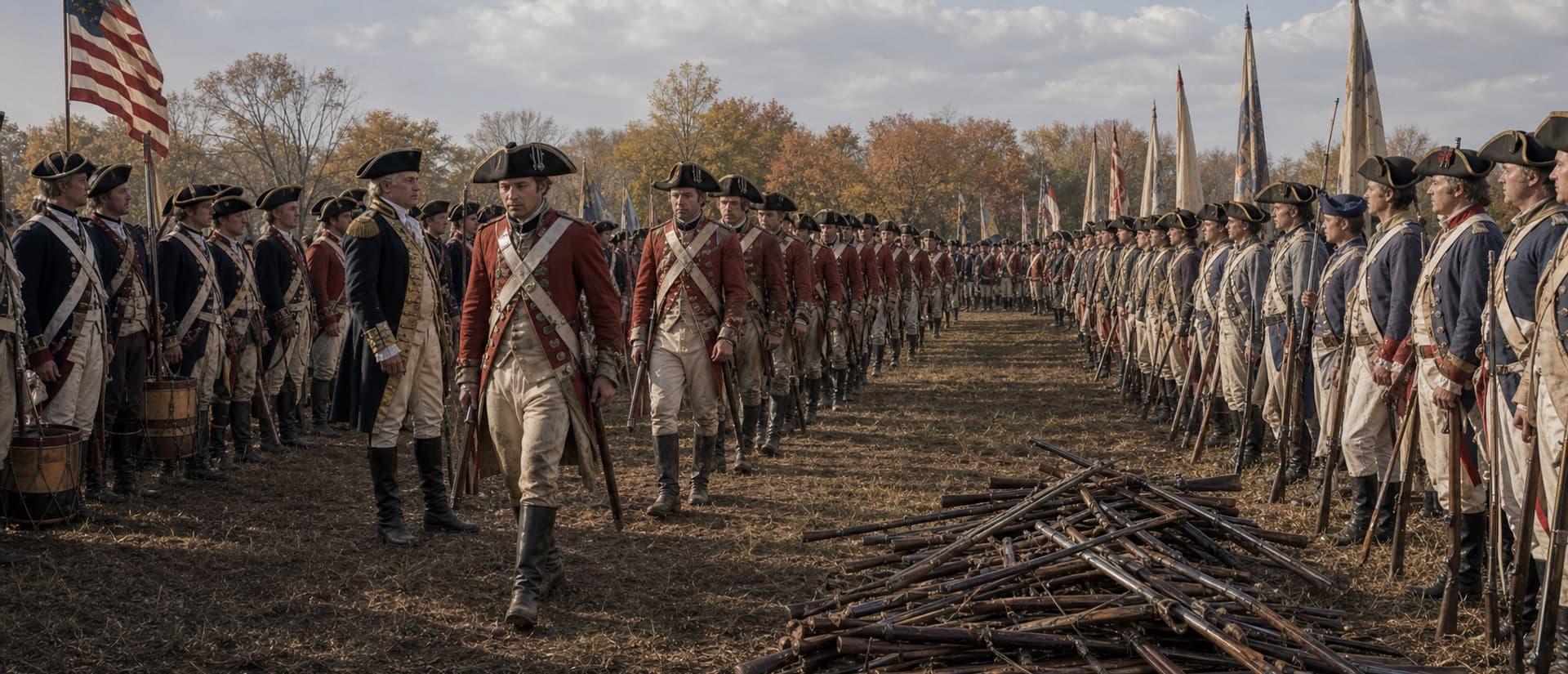 On 19 October 1781 Cornwallis surrendered ~7,000 troops. Pleading illness, he sent Gen. O'Hara in his place. Tradition holds a British band played 'The World Turned Upside Down.'