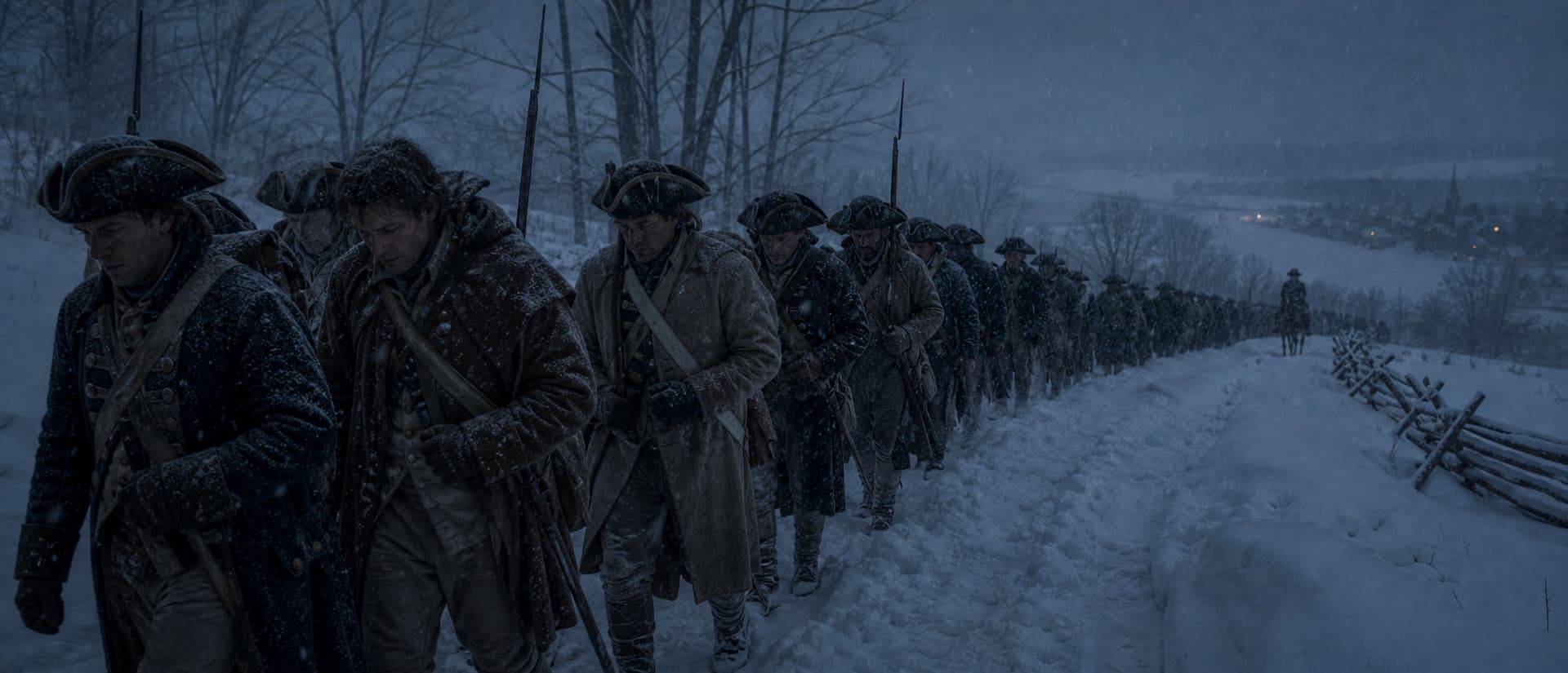 The army marched ~9 miles to Trenton in a brutal storm; two soldiers froze to death on the road. The weather helped conceal the approach.
