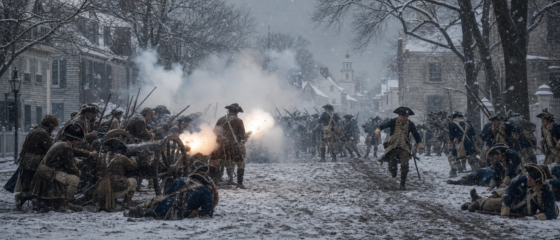 The Americans attacked around 8 a.m. on 26 December, catching the Hessian garrison unprepared. Cannon commanded the main streets; Col. Johann Rall was mortally wounded.